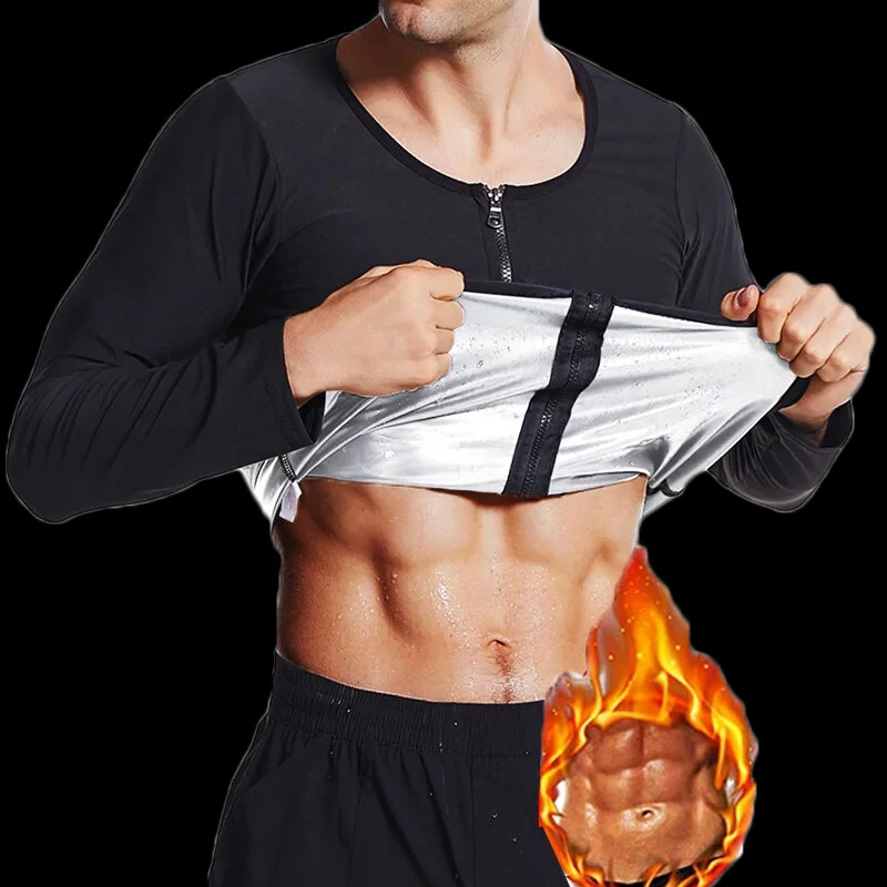 (image for) Men's Sweat Sauna Suit PU Stretch Breathable Sweat Absorbing Zip Up Sportswear for Losing Weight Fitness Running