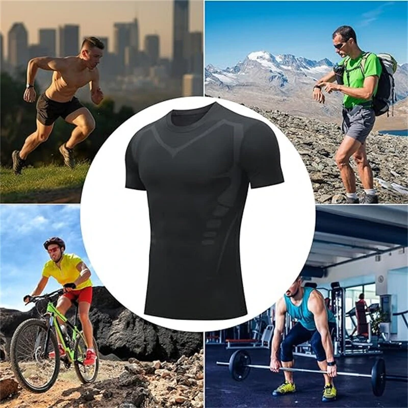(image for) TENGOO Tight Sports Shirt Shaping Shirts Quick Drying Polyester Multifunctional Comfortable T-Shirts for Running Hiking Fashing Body Building Workout